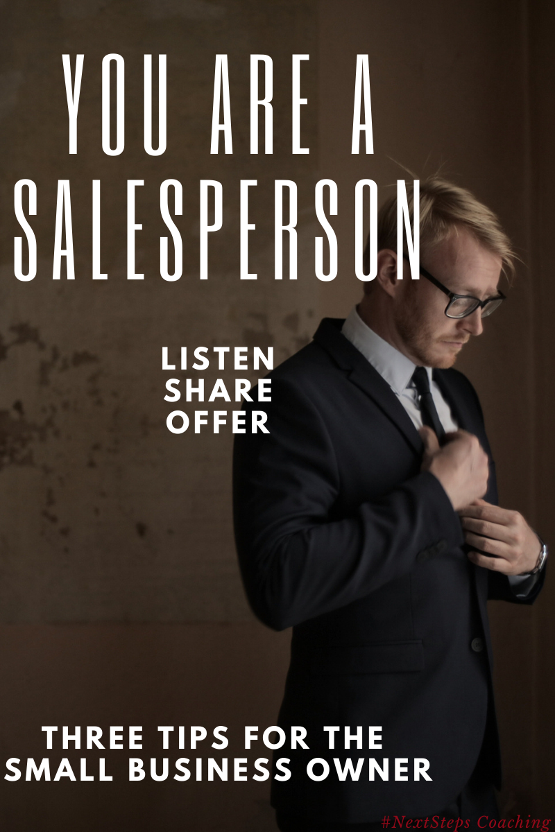 Blog Post Cover, you are a salesperson text and man in business suit