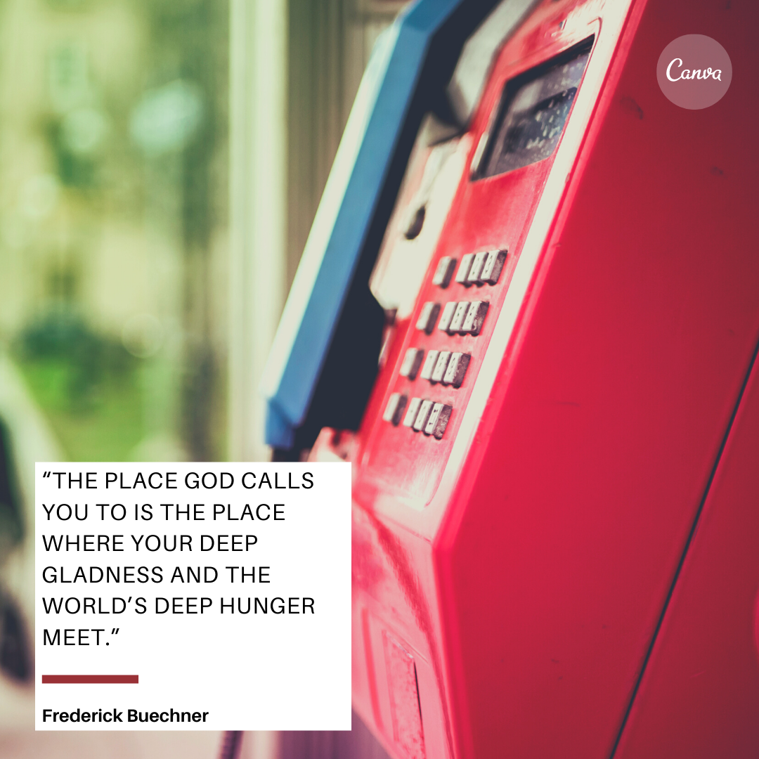 Phone booth with calling quote from Frederick Buechne