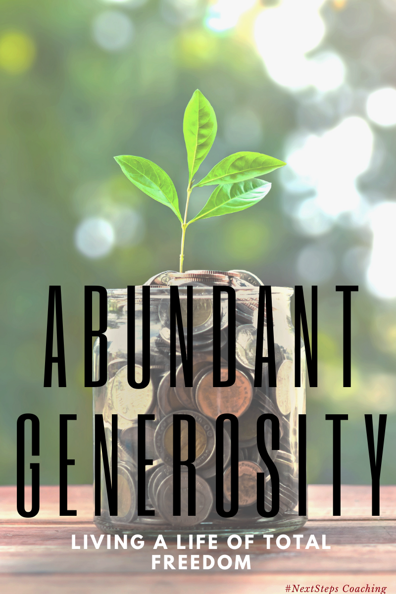 Blog post cover photo abundant generosity text over a coin jar with a plant